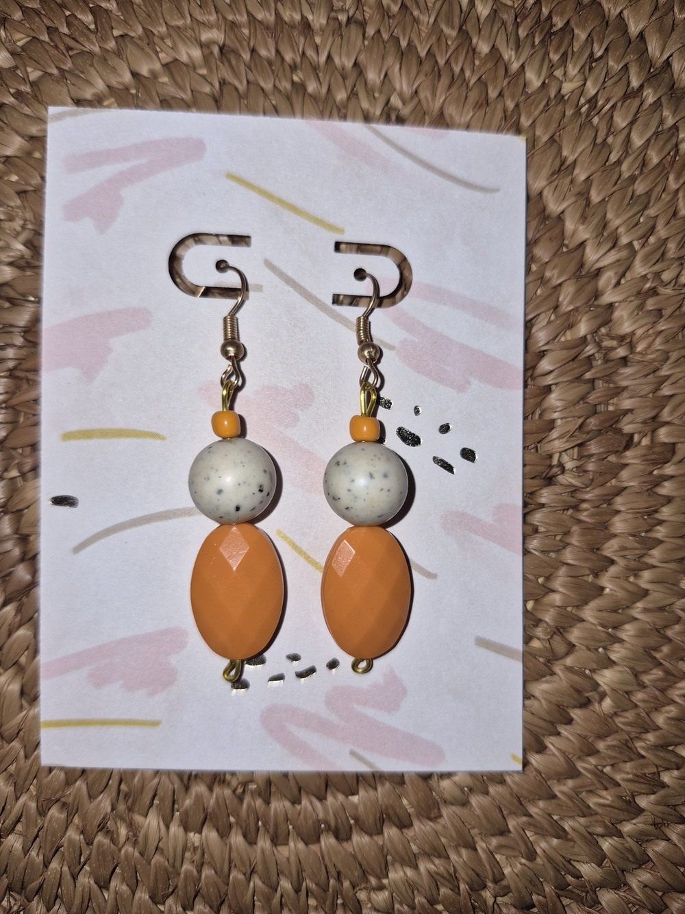 Handmade Orange Bead Drop Earrings by